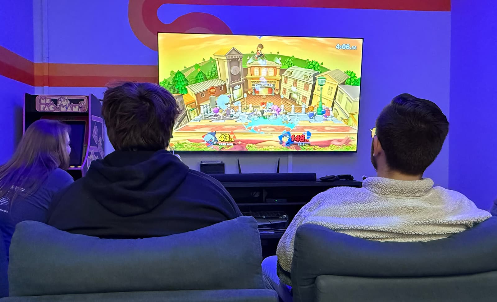 Game console setup at Hardwired Arcade
