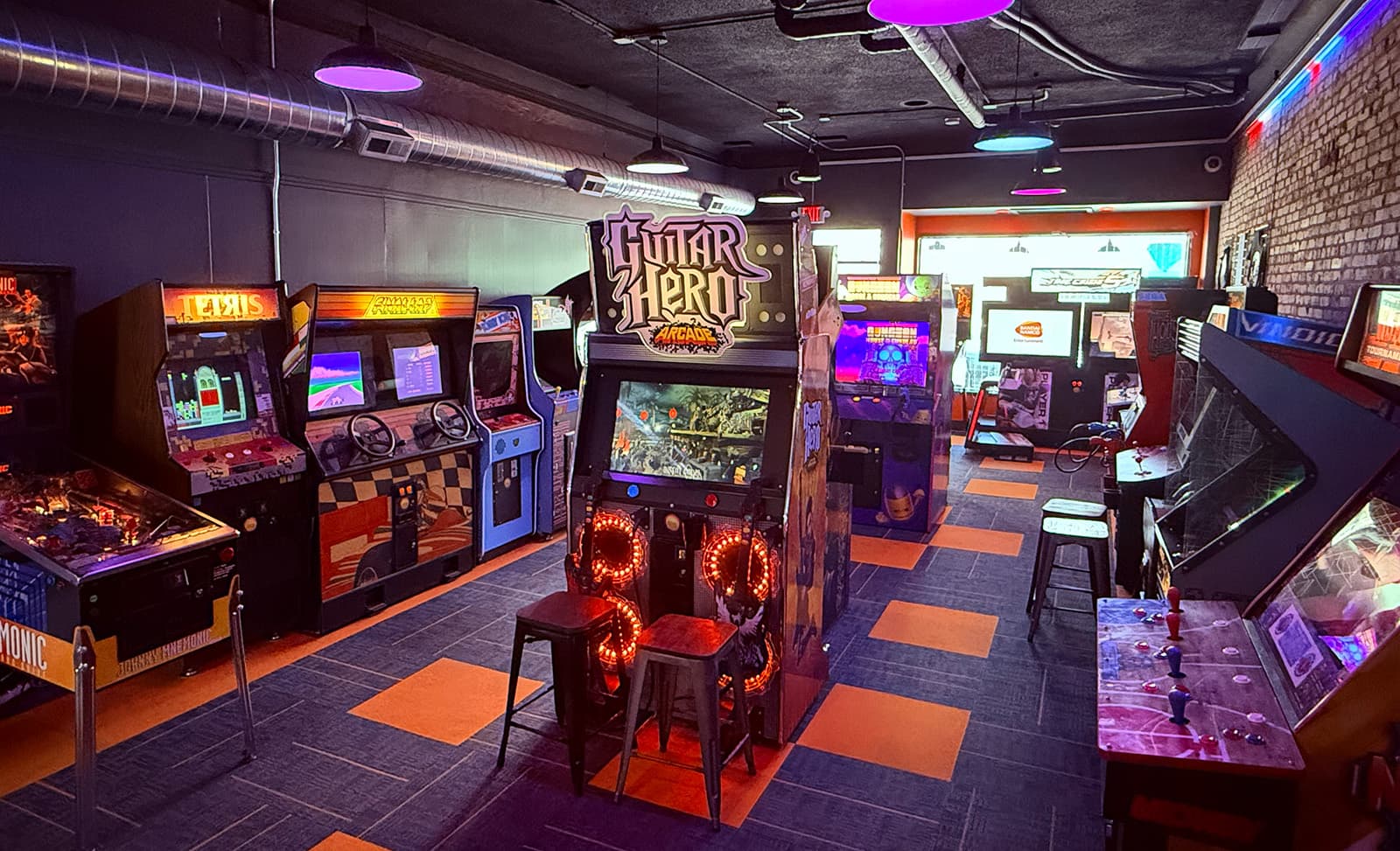 A bunch of arcade cabinets in the main room