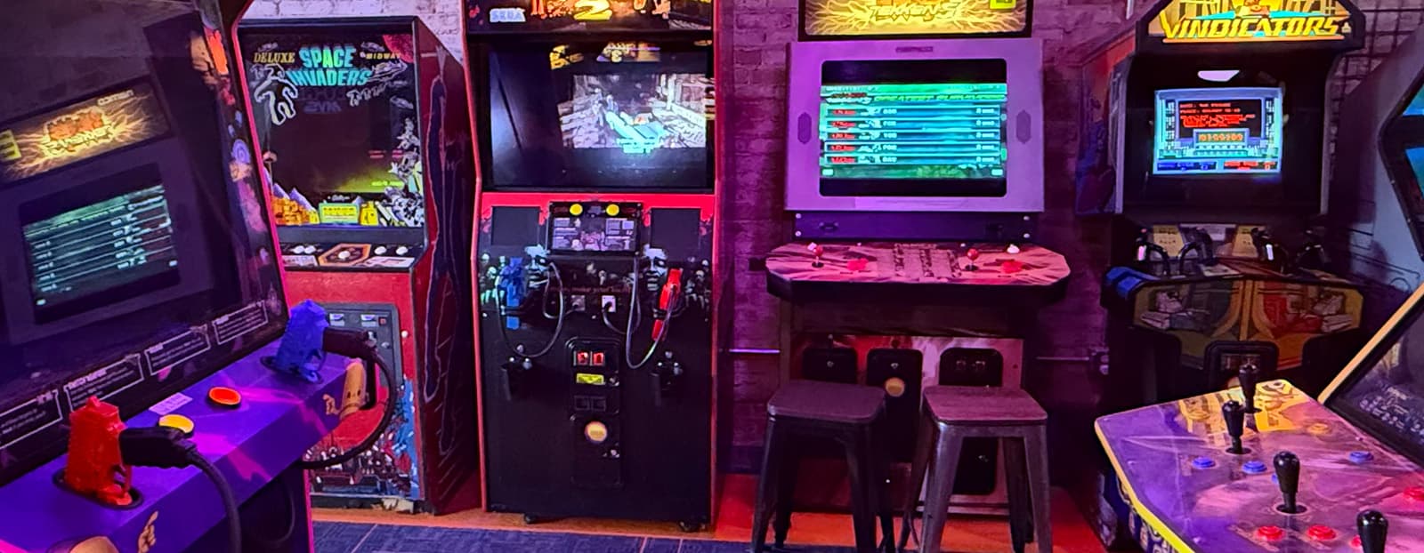 A line of arcade cabinets